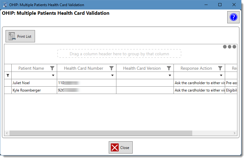 Validate Today Patients OHIP Cards Validation Completed